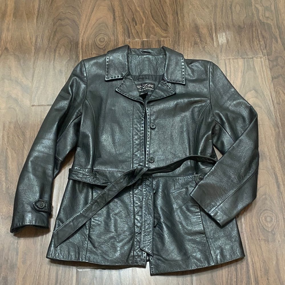 RZR Collection Black Leather Belted Jacket